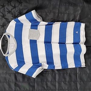 Brooks Brothers pocket T Shirt M Medium White/Blue stripe, Gray accents